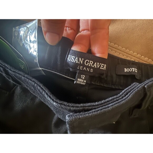 NWT Susan Graver Black Repreve Jeans Boot-cut Size 12 - Picture 11 of 11